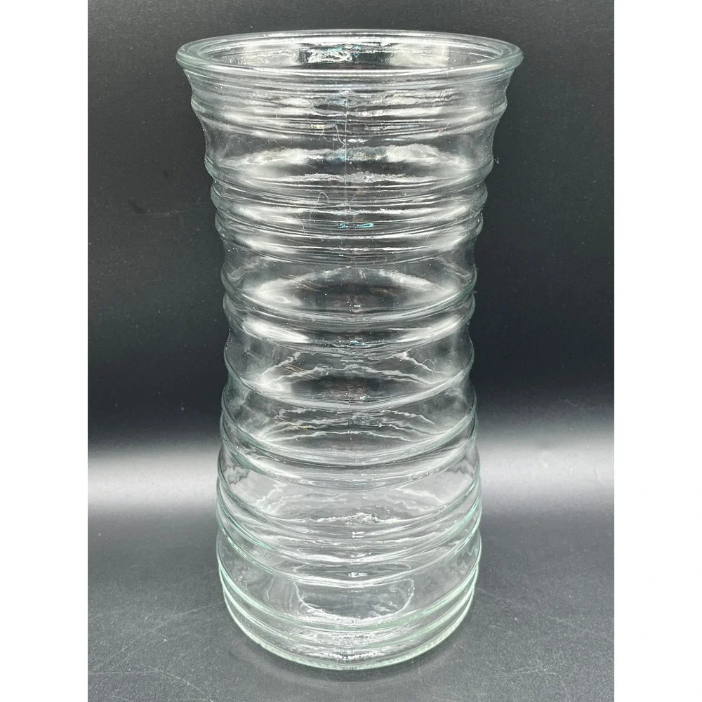 Vtg Clear Pressed Ribbed Glass‎ Hourglass Vase Flared Rim 10